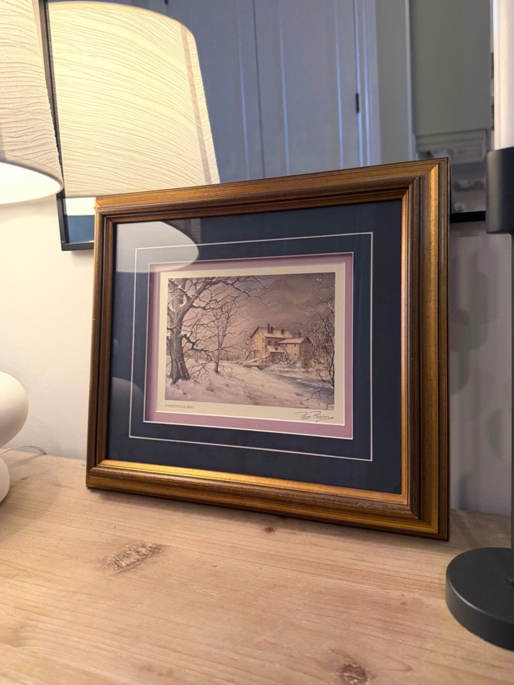 Vintage Framed Peter Robson Print – “Streetsville Mill” Winter Scene